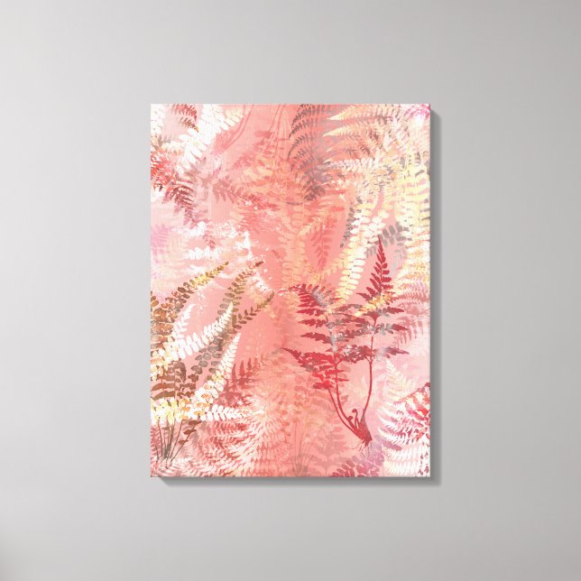 Modern Abstrakt Painting Coral Rosa Fern Löv Canvastryck (Framsida)