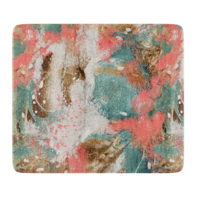 Modern Abstrakt Painting Coral Teal Guld White (Framsidan)