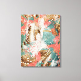 Modern Abstrakt Painting Coral Teal Guld White Canvastryck