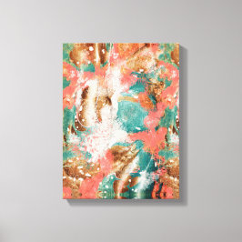 Modern Abstrakt Painting Coral Teal Guld White Canvastryck