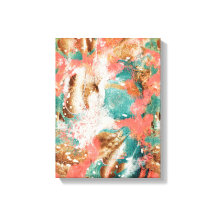 Modern Abstrakt Painting Coral Teal Guld White