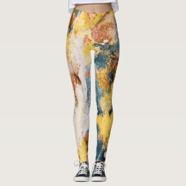 Modern Abstrakt Painting Gult Teal Guld White Leggings