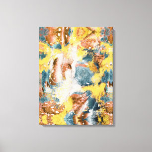 Modern Abstrakt Painting Mustard Teal Guld White Canvastryck