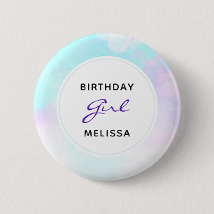 Modern Abstrakt Pastel Blue & Lila Birthday Girl Knapp