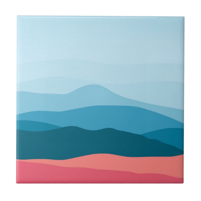 Modern Abstrakt Pastel Blue Rosa Mountains Kakelplatta (Framsidan)