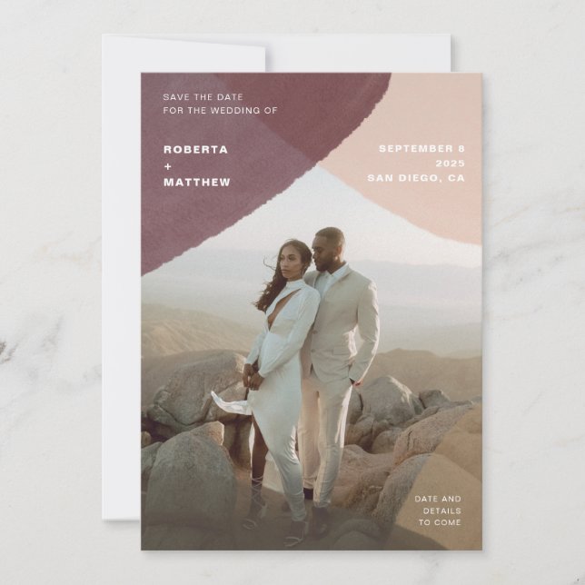 Modern Abstrakt Pastel Photo Overlay Bröllop Spara Datumet (Framsida)
