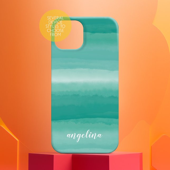 Modern Abstrakt Pastel Teal Watercolor Script Namn (Personalized Case-Mate Phone Case - Choose Your Device and Add Text or Completely Customize)
