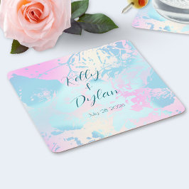 Modern Abstrakt Pastell Bröllops Pappers Coaster Underlägg Papper Kvadrat