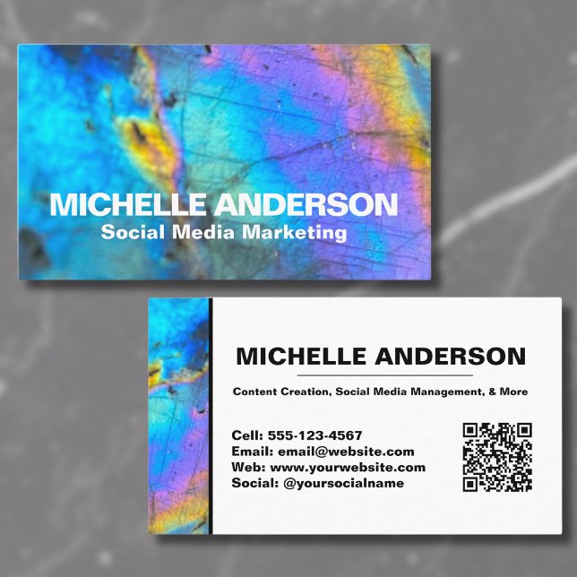 Modern Abstrakt Professionell Färgrik Visitkort (Social Media Modern Trendy Crystal Colorful Stone Business Card)