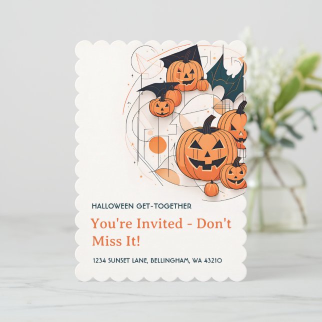 Modern Abstrakt Pumpkin Halloween Inbjudningar (Stående Fram)