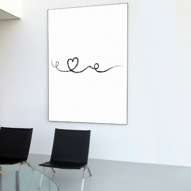Modern Abstrakt Push Heart Continuous Line Art Poster (Modern Abstract Brush Heart Continuous Line Art Poster)