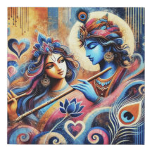 Modern Abstrakt Radha Krishna Painting | Romantisk