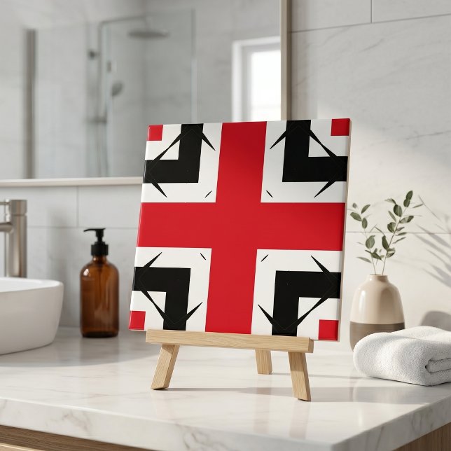 Modern Abstrakt Red Black & White Geometric i Tren Kakelplatta (Skapare uppladdad)