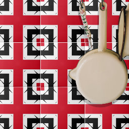 Modern Abstrakt Red Black & White Geometric i Tren Kakelplatta