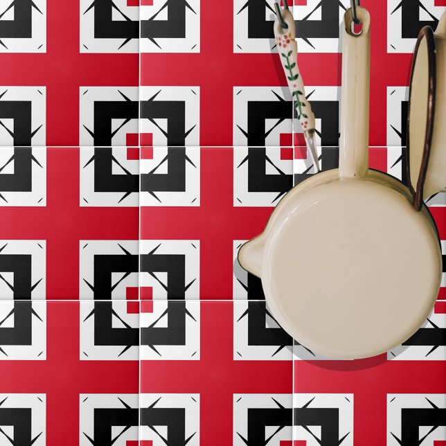 Modern Abstrakt Red Black & White Geometric i Tren Kakelplatta (Skapare uppladdad)