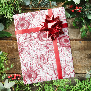 Modern Abstrakt Red Sunblomma Mönster jul Presentpapper
