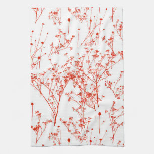Modern Abstrakt Red Toile Wildblommor på White Kökshandduk
