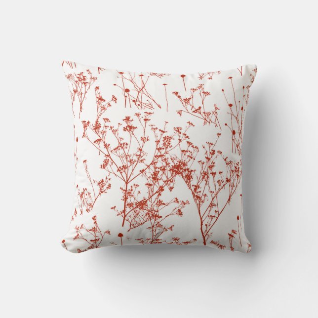 Modern Abstrakt Red Toile Wildblommor på White Kudde (Framsida)