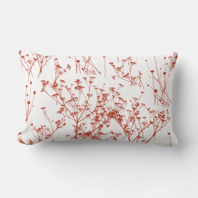 Modern Abstrakt Red Toile Wildblommor på White Lumbarkudde (Framsida)