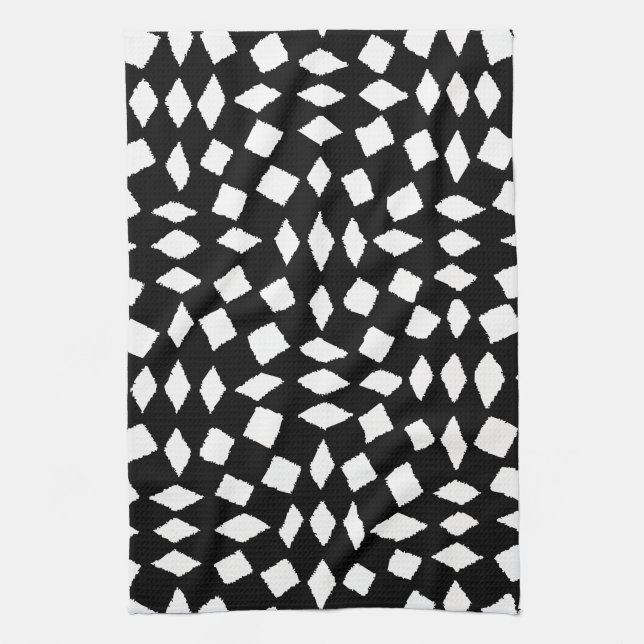 Modern Abstrakt Retro Black White Checker Mönster Kökshandduk (Vertikal)
