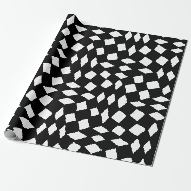 Modern Abstrakt Retro Black White Checker Mönster Presentpapper (Utrullad)