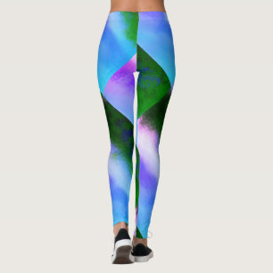 MODERN-abstrakt rita i blått-lila-grönt-mosaik Leggings