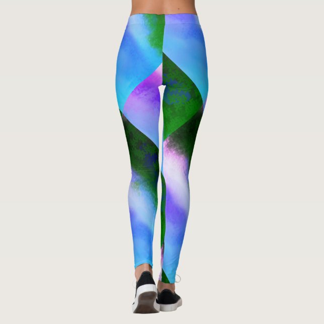 MODERN-abstrakt rita i blått-lila-grönt-mosaik Leggings (Baksida)
