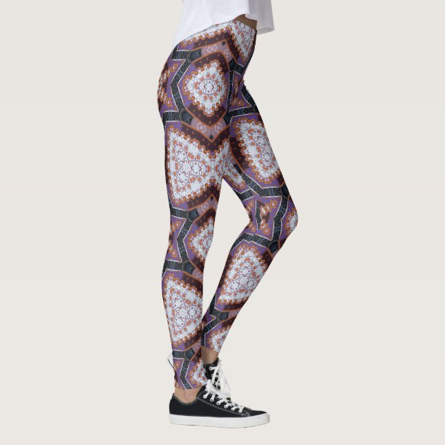 MODERN-abstrakt rita i djupblåbrun Leggings (Höger)