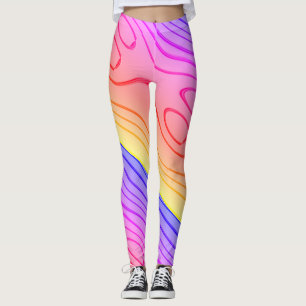 MODERN-abstrakt rita i djupblått rosa-gult-blått Leggings