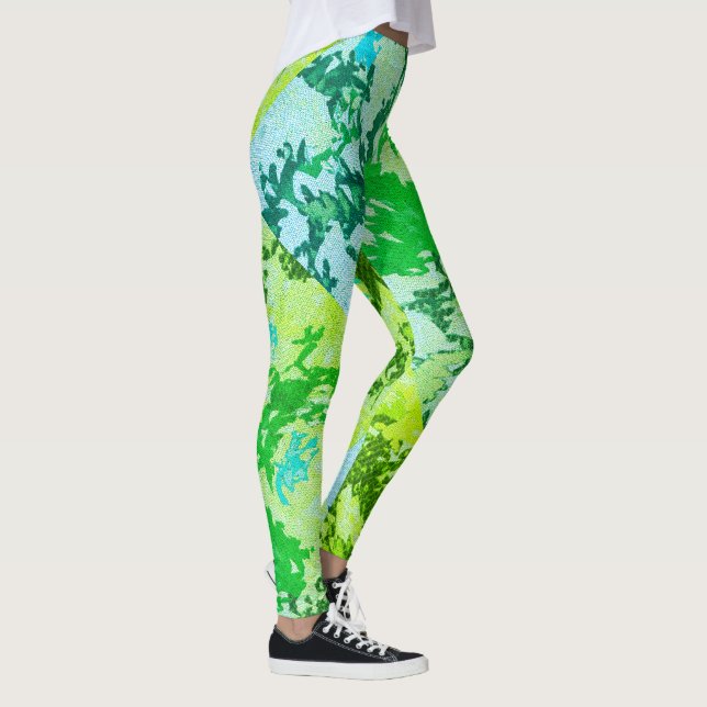 MODERN-abstrakt rita i grönt-blått-gult- Leggings (Höger)