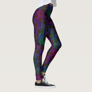 MODERN-abstrakt rita i röd-djup blå grönt Leggings