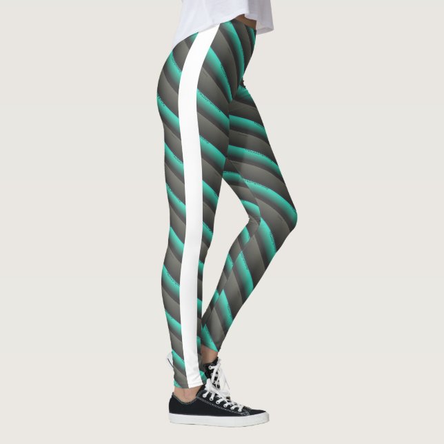 MODERN abstrakt rita i vit grönt djupt grått Leggings (Höger)