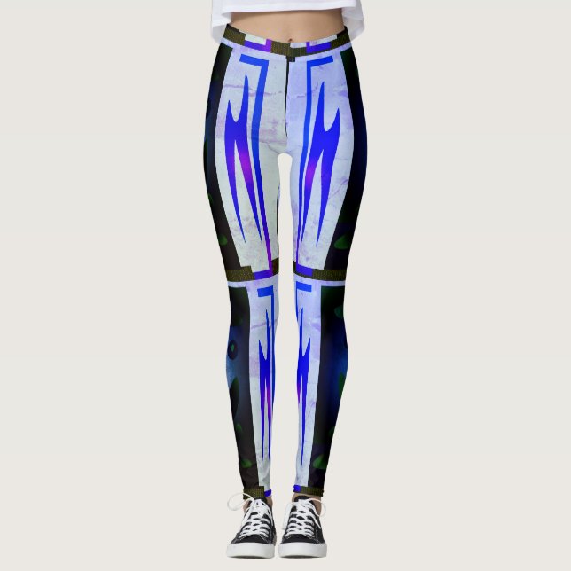 MODERN-abstrakt rita in-black-blue-mosaic Leggings (Framsida)
