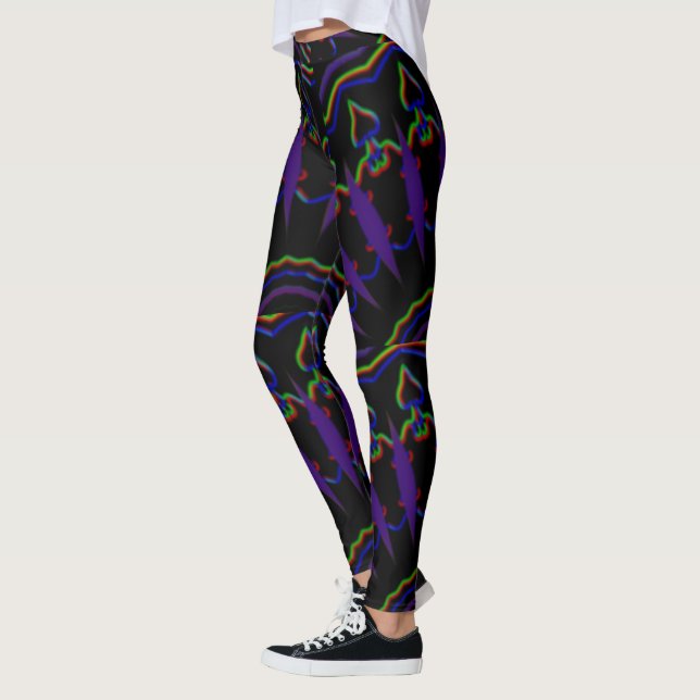 MODERN-abstrakt rita in-black-light-lila-mosaic Leggings (Vänster)