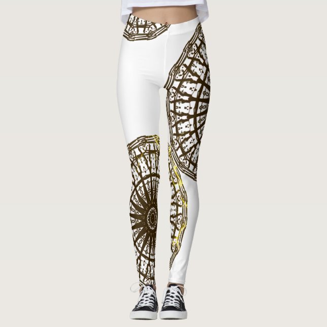 MODERN-abstrakt rita in-black-white-guld Leggings (Framsida)