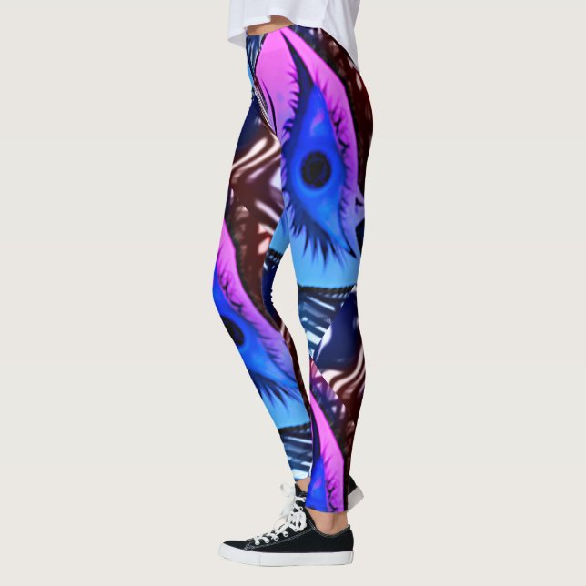 MODERN-abstrakt rita in blue-lila-rosa-mosaic Leggings (Vänster)