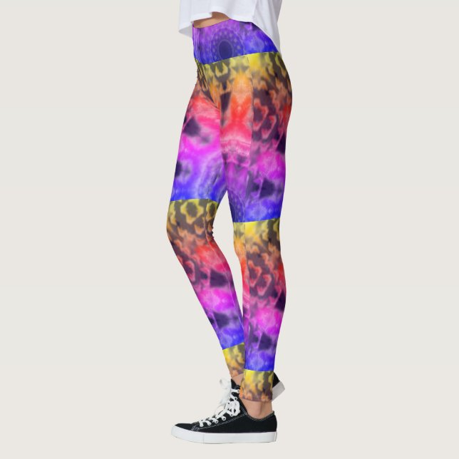 MODERN-abstrakt rita in gult-blue-rosa-mosaic Leggings (Vänster)
