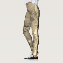 MODERN-abstrakt rita in light-brun-guld-black - Leggings