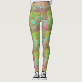 MODERN-abstrakt rita in light-grönt-rosa Leggings
