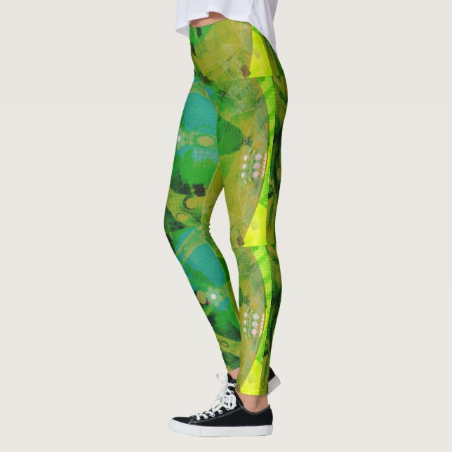 MODERN abstrakt rita in light-gult-grönt- Leggings (Vänster)