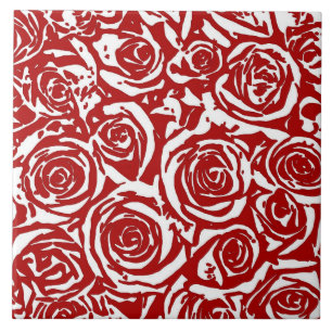 Modern Abstrakt Ro Mönster, Mörk Red and White C Kakelplatta