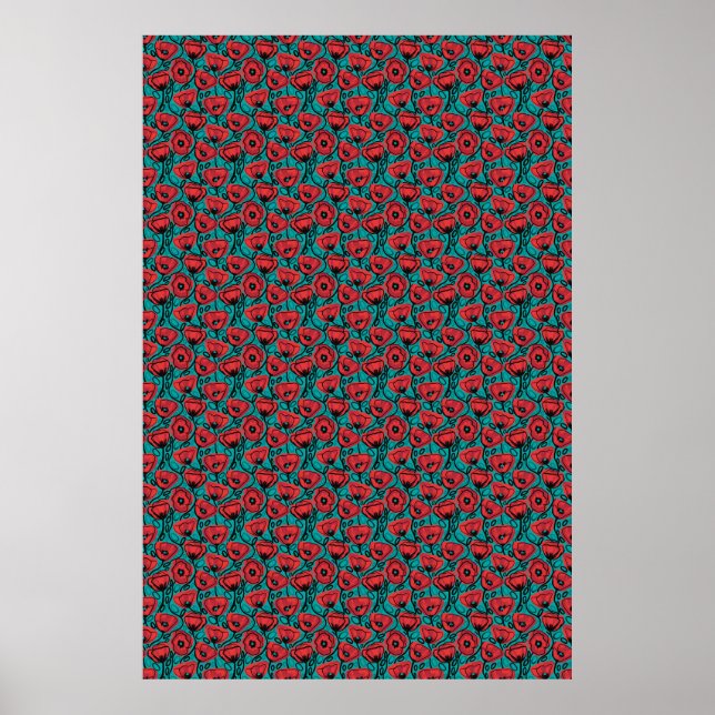 Modern Abstrakt Röd Vallmo Blommönster Poster (Framsidan)