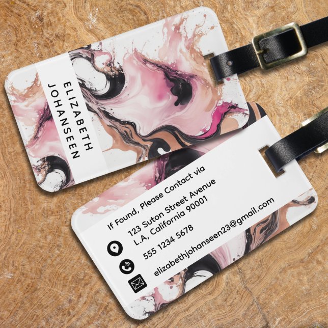 Modern Abstrakt Rosa Black och Beige Watercolor Bagagebricka (Skapare uppladdad)