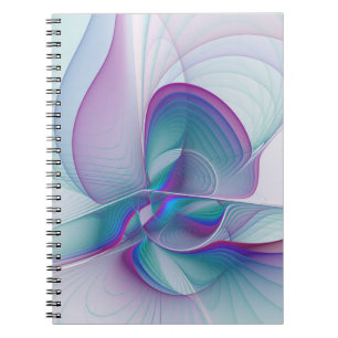 Modern Abstrakt Rosa Blue Turquise Fractal Art Anteckningsbok