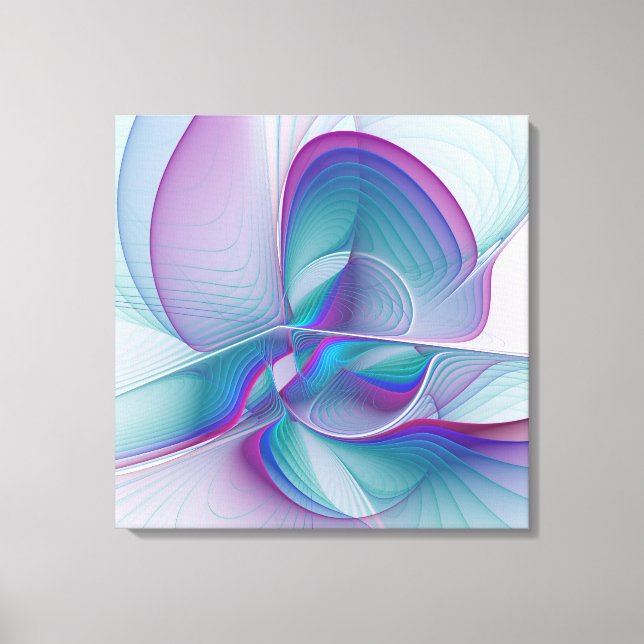 Modern Abstrakt Rosa Blue Turquise Fractal Art Canvastryck (Framsida)