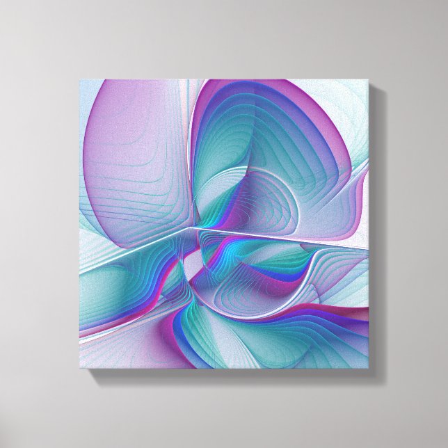 Modern Abstrakt Rosa Blue Turquise Fractal Art Canvastryck (Framsida)