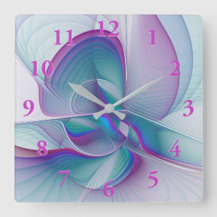 Modern Abstrakt Rosa Blue Turquise Fractal Art Fyrkantig Klocka
