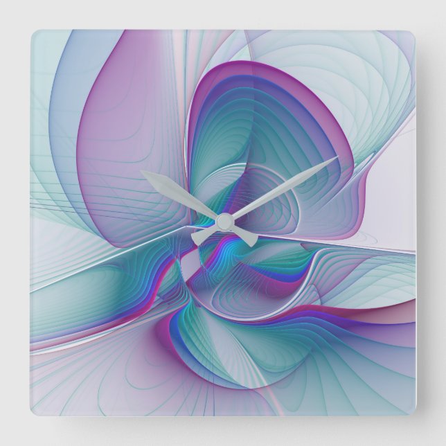 Modern Abstrakt Rosa Blue Turquise Fractal Art Fyrkantig Klocka (Framsida)