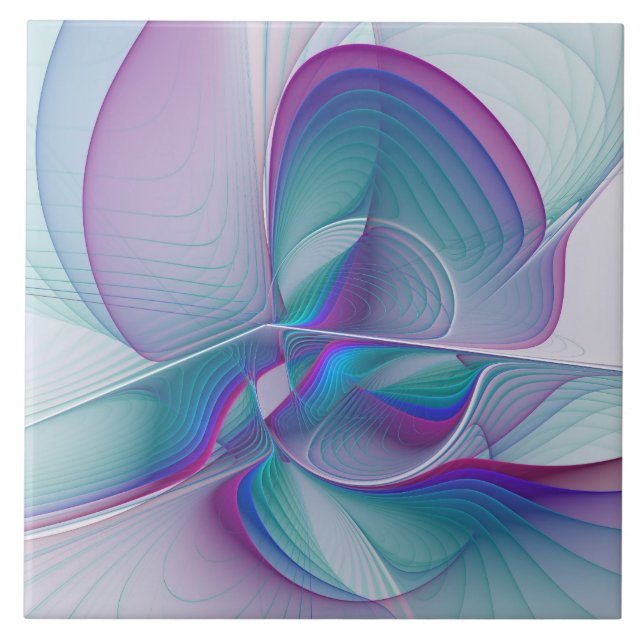 Modern Abstrakt Rosa Blue Turquise Fractal Art Kakelplatta (Framsidan)