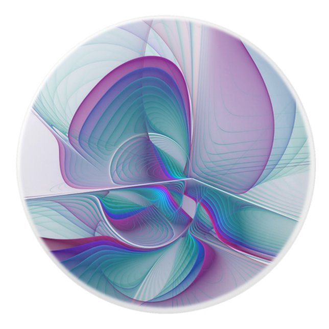 Modern Abstrakt Rosa Blue Turquise Fractal Art Knopp (Framsidan)